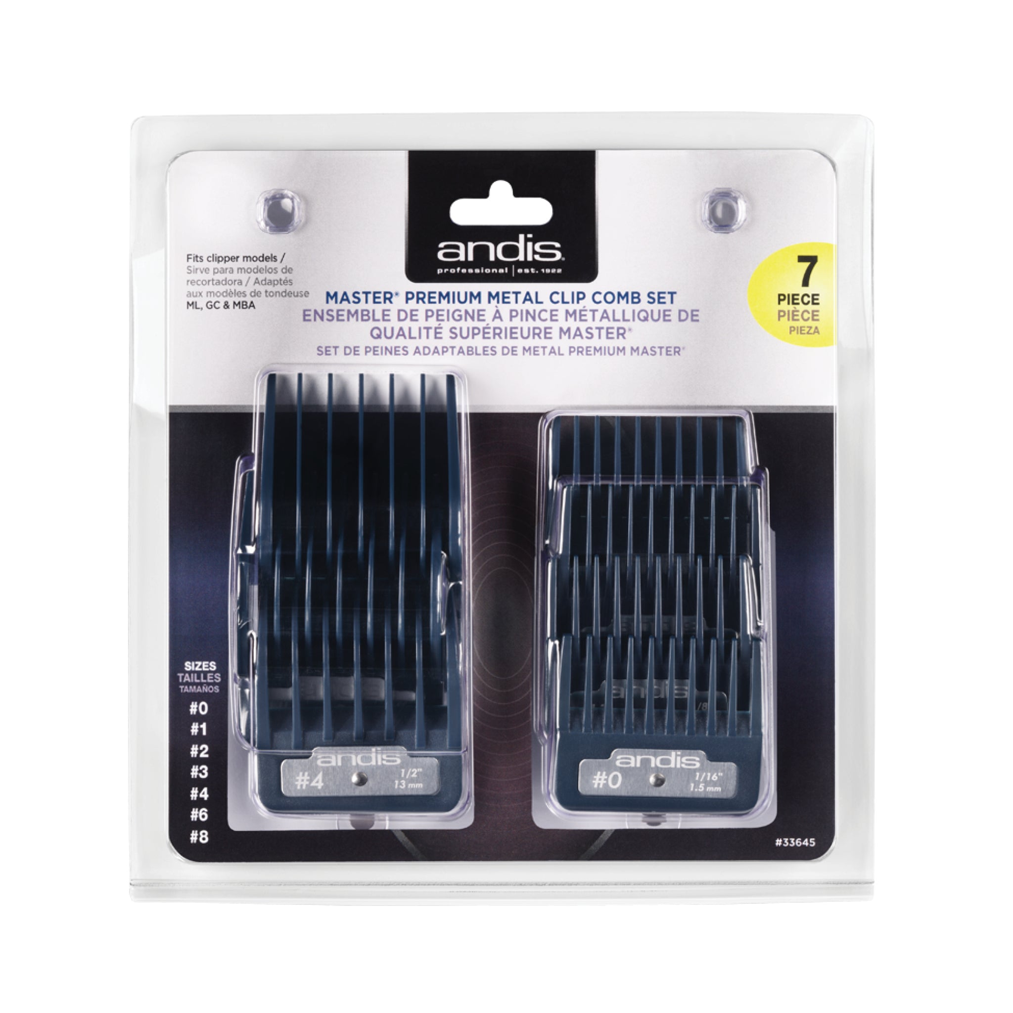 Andis Master Premium Metal Clip Comb Set - 7 pc