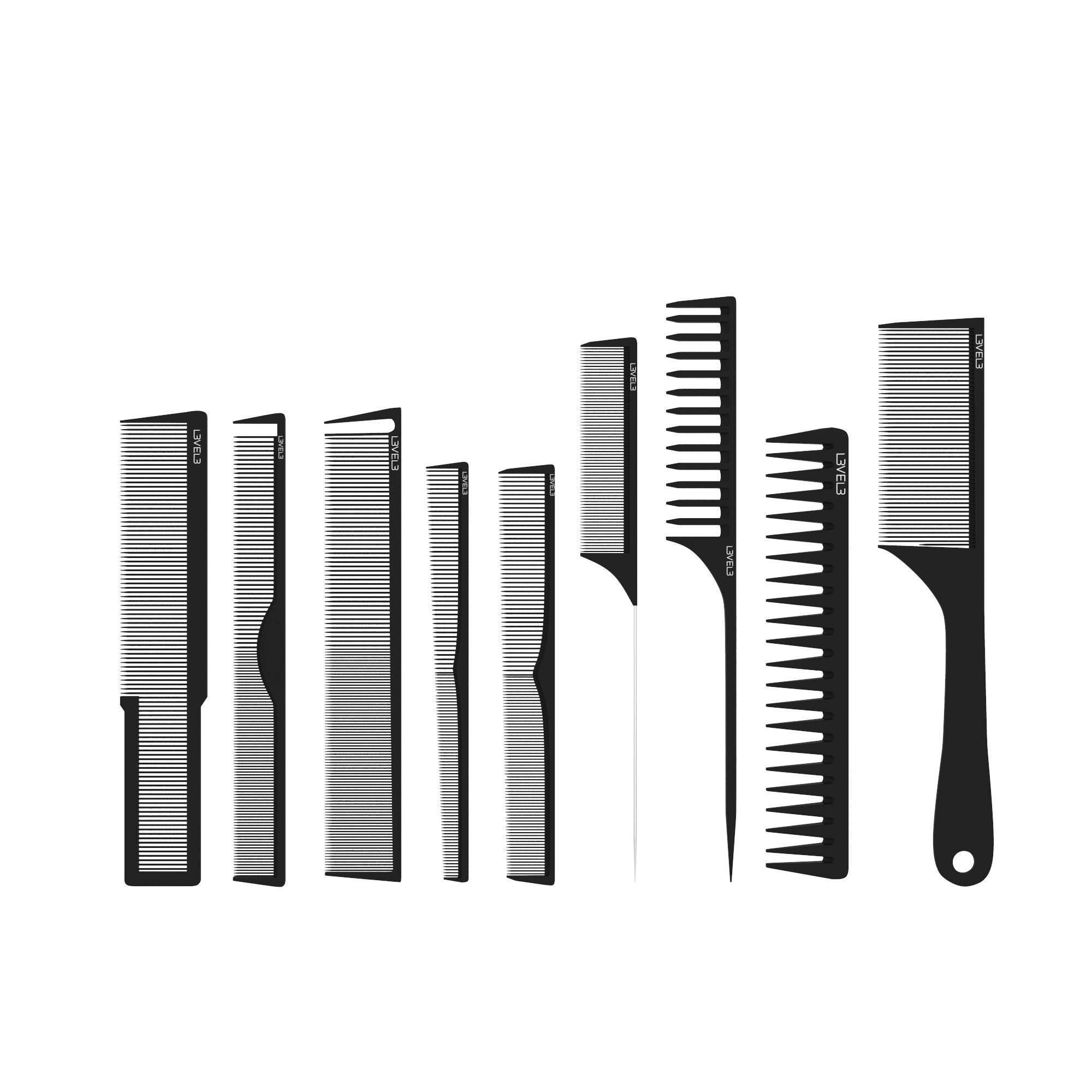 Level 3 Hair Comb Set With Pouch - 9 Pc