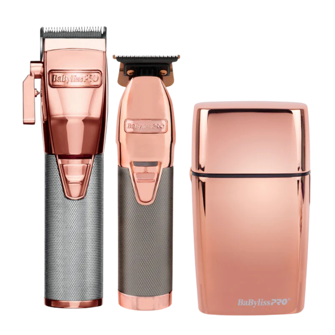 BabylissPRO RoseFX Lithium Hair Clipper, Trimmer and FX02 Double Foil Shaver Bundle