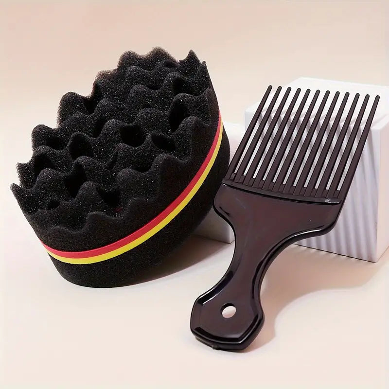 Afro Hair Pick Comb & Sponge Brush