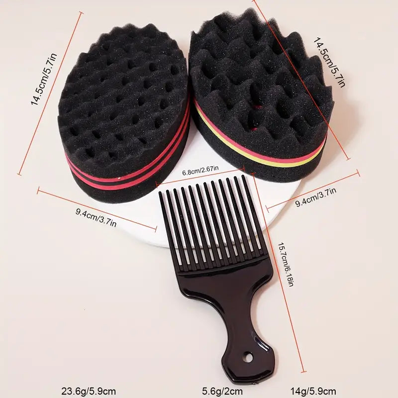 Afro Hair Pick Comb & Sponge Brush