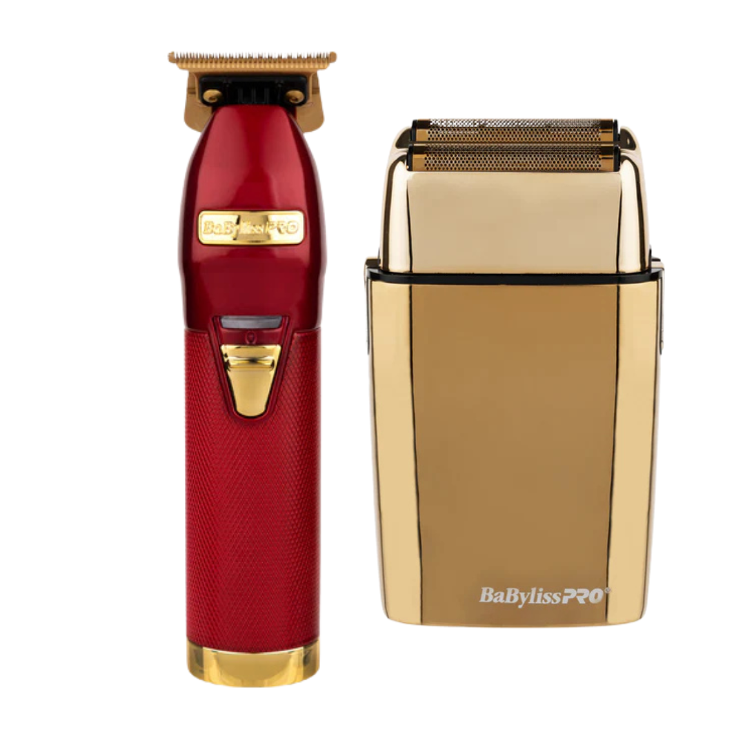 BabylissPRO RedFX Skeleton Lithium Hair Trimmer & Gold FX02 Double Foil Shaver