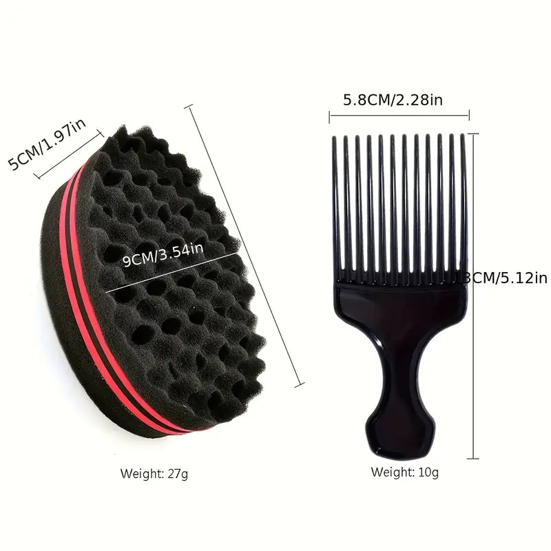 Afro Hair Pick Comb & Sponge Brush