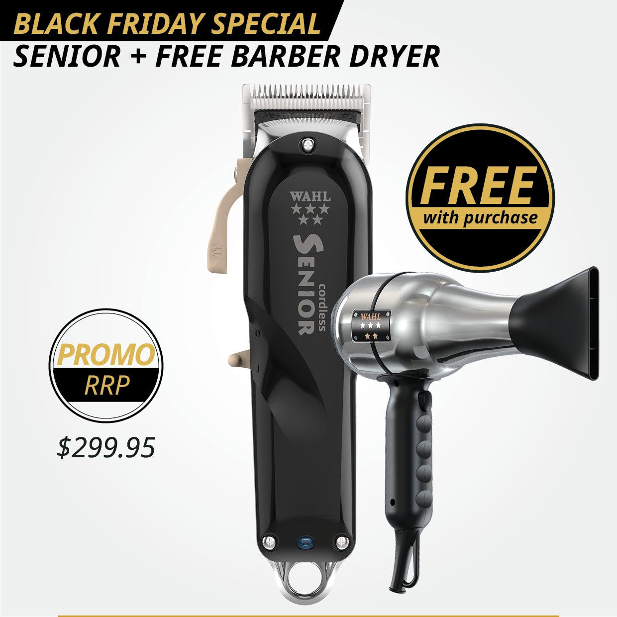 Wahl Senior Cordless Clipper + Free 5 Star Barber Dryer